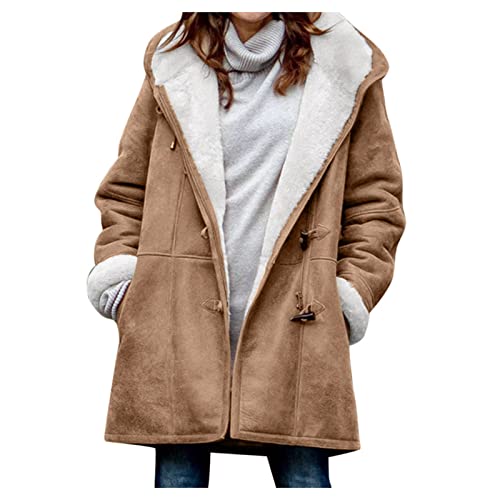 Oversize Fleecejacke Damen Lang Einfarbig Winterjacke Wildleder Sweatjacke mit Kapuze Strickjacke Warme Fleece Wintermantel Winter Kapuzenjacke Langarm Hoodie Jacke Mantel Black Friday Angebote 2023 von TRIGLICOLEUM