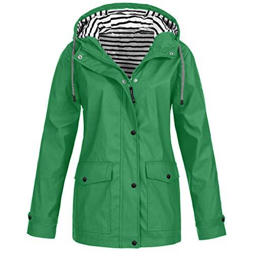 Regenjacke Damen Wasserdicht Atmungsaktiv Outdoorjacke Leicht Gestreifte Jacke mit Kapuze Winddicht Softshelljacke Herbst Winter Langes Übergangsjacke Regenmäntel zum Wandern Reisen Treking Fahrrad von TRIGLICOLEUM