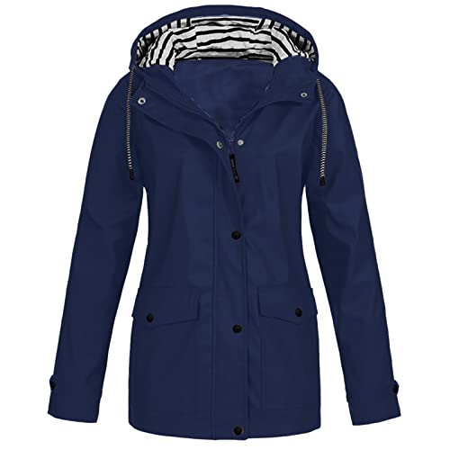 Regenjacke Damen Wasserdicht Atmungsaktiv Outdoorjacke Leicht Gestreifte Jacke mit Kapuze Winddicht Softshelljacke Herbst Winter Langes Übergangsjacke Regenmäntel zum Wandern Reisen Treking Fahrrad von TRIGLICOLEUM