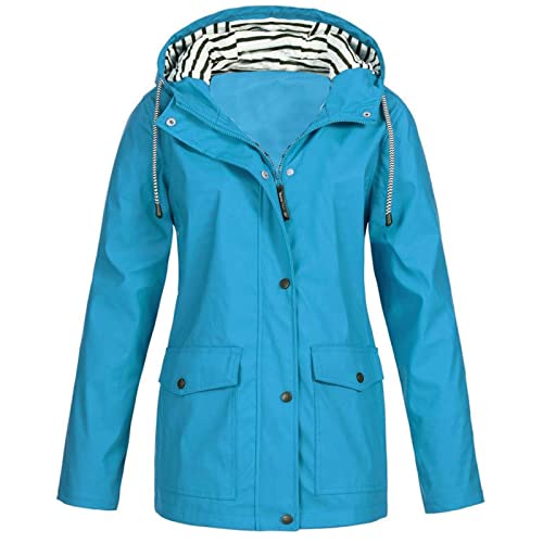 Regenjacke Damen Wasserdicht Atmungsaktiv Outdoorjacke Leicht Gestreifte Jacke mit Kapuze Winddicht Softshelljacke Herbst Winter Langes Übergangsjacke Regenmäntel zum Wandern Reisen Treking Fahrrad von TRIGLICOLEUM