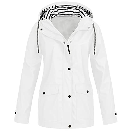 Regenjacke Damen Wasserdicht Atmungsaktiv Outdoorjacke Leicht Gestreifte Jacke mit Kapuze Winddicht Softshelljacke Herbst Winter Langes Übergangsjacke Regenmäntel zum Wandern Reisen Treking Fahrrad von TRIGLICOLEUM