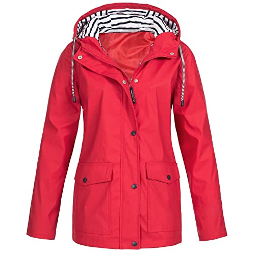 Regenjacke Damen Wasserdicht Atmungsaktiv Outdoorjacke Leicht Gestreifte Jacke mit Kapuze Winddicht Softshelljacke Herbst Winter Langes Übergangsjacke Regenmäntel zum Wandern Reisen Treking Fahrrad von TRIGLICOLEUM