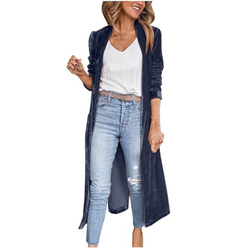 Samt Cardigan Damen Elegant Einfarbige Trenchcoat Lang Samtjacke Langarm Revers Jacke Winter Windbreaker Strickjacke Übergangsjacke Leicht Windjacke Warme Mantel mit Taschen Black Friday Angebote 2023 von TRIGLICOLEUM