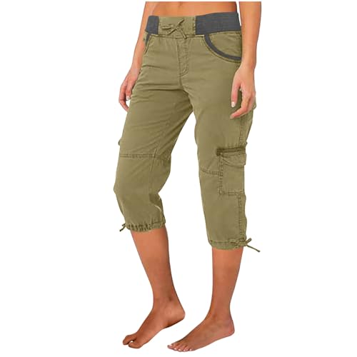 TRIGLICOLEUM Black Friday Caprihose Damen Sommer 7/8 Hose Baumwolle Arbeitshose Hohe Taille Sommerhose Einfarbig Sporthose Regular Fit Caprihose Freizeithose Jogginghose mit Taschen Arbeitshose Kurze von TRIGLICOLEUM