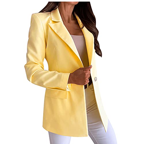 TRIGLICOLEUM Damen Oberteile Eleganter Einfarbiger Anzug Umlegekragen Jacke Einreihiger Mantel Schlanke Oberbekleidung Langarm Blazer (gelb, M) von TRIGLICOLEUM