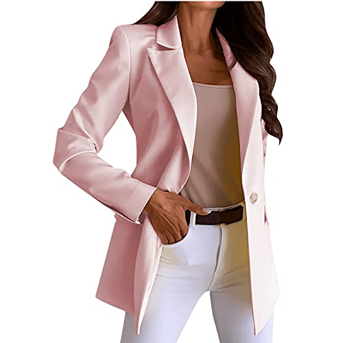 TRIGLICOLEUM Damen Oberteile Eleganter Einfarbiger Anzug Umlegekragen Jacke Einreihiger Mantel Schlanke Oberbekleidung Langarm Blazer (rosa, L) von TRIGLICOLEUM