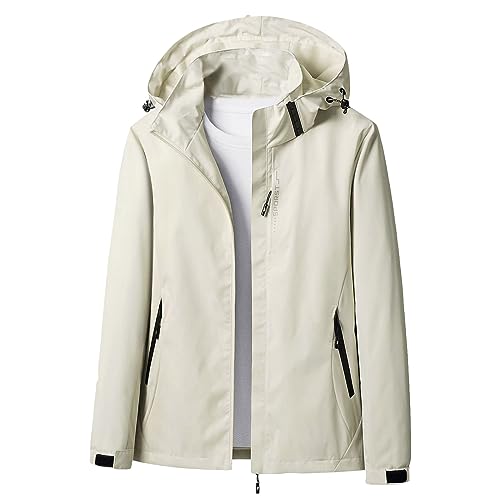 TRIGLICOLEUM Discounter Dünne Regenjacke Damen Wasserdicht Atmungsaktiv Softshelljacke Leichte Fahrradjacke Einfarbig Übergangsjacke Jacke mit Kapuze Gefüttert Regenjacken Outdoorjacke Regenmantel von TRIGLICOLEUM