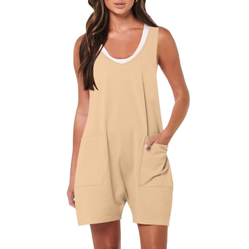 TRIGLICOLEUM Gutschein Jumpsuit Damen Elegant Kurz Trägerhose Einfarbig Playsuit Hose V-Ausschnitt Sommerhose Latzhose Sommer Shorts Overall mit Taschen Leichte Arbeitshose Onesie Freizeithose Locker von TRIGLICOLEUM