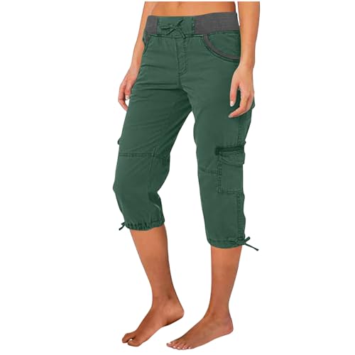 TRIGLICOLEUM Meine bestellungen anzeigen Caprihose Damen Sommer 7/8 Hose Baumwolle Arbeitshose Hohe Taille Sommerhose Einfarbig Sporthose Regular Fit Caprihose Freizeithose Jogginghose mit Taschen von TRIGLICOLEUM