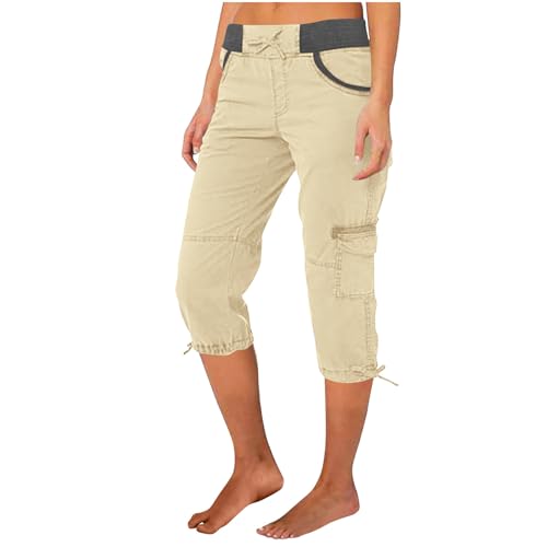 TRIGLICOLEUM Meine bestellungen anzeigen Caprihose Damen Sommer 7/8 Hose Baumwolle Arbeitshose Hohe Taille Sommerhose Einfarbig Sporthose Regular Fit Caprihose Freizeithose Jogginghose mit Taschen von TRIGLICOLEUM