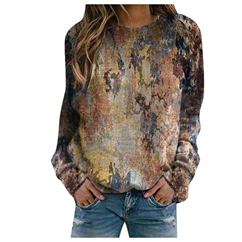 TRIGLICOLEUM Sweatshirt Damen Vintage Pullover im Ethno Stil Bluse Tunika mit Klassischem Geometry Print Bequemes Langarmshirt Oberteile Herbst Winter O Ausschnitt Sportbekleidung Basic Shirt Tops von TRIGLICOLEUM