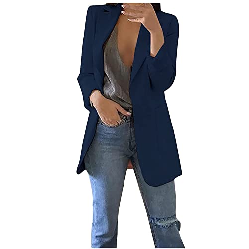 TRIGLIKOLEUM Blazer Damen Elegant Business Langarm Anzug Großen Größen Einfarbige Übergangsjacke Ohne Verschluss Cardigan Herbst Winter Jacke Anzugjacke Für Büro Sportlicher Longblazer S-5XL von TRIGLICOLEUM