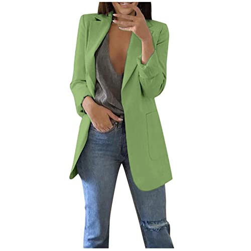 TRIGLIKOLEUM Blazer Damen Elegant Business Langarm Anzug Großen Größen Einfarbige Übergangsjacke Ohne Verschluss Cardigan Herbst Winter Jacke Anzugjacke Für Büro Sportlicher Longblazer S-5XL von TRIGLICOLEUM