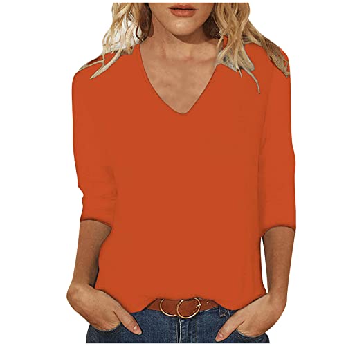 Warehouse Deals Angebote Top Damen Slim Fit Einfarbig Oberteile 3/4 Arm Bluse 2024 Tshirt Sommer Tops Basic Shirt Tunika V-Ausschnitt Pullover Bequeme Longtops T-Shirt Beachwear Blusen von TRIGLICOLEUM