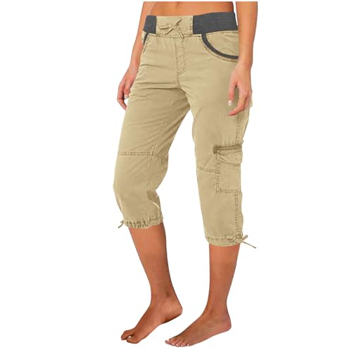 Warehouse deals angebote rückläufer Caprihose Damen Sommer 7/8 Hose Baumwolle Arbeitshose Hohe Taille Sommerhose Einfarbig Sporthose Regular Fit Caprihose Freizeithose Jogginghose mit Taschen von TRIGLICOLEUM