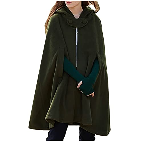 Wollen Umhang mit Kapuze Damen Vintage Einfarbig Poncho Robe Halloween Kostüm Leichte Trenchcoat Winddichte Jacke Cape Mantel Open Front Strickjacke Mittelalterliche Kleidung Herbst Winter Outwear von TRIGLICOLEUM