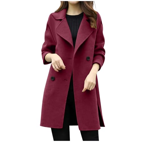 Wollmantel Damen Elegant Einfarbig Trenchcoat Lange Winterjacke Knopf Cardigan Jacke Langarm Wolljacke mit Reverskragen Winter Warme Mantel Übergangsjacke Outwear Slim Wintermantel Damenjacke von TRIGLICOLEUM