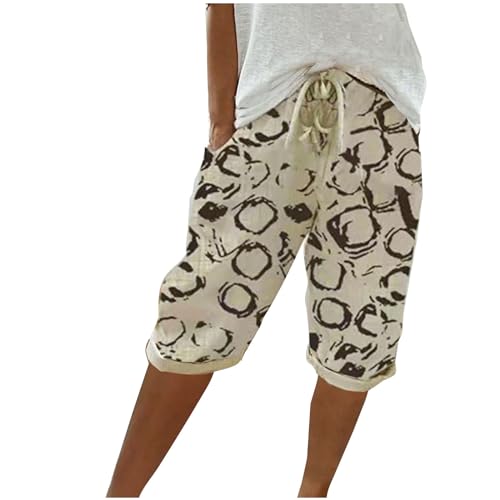 musselin hose damen Leinenhose Damen Leichte Sommerhose Elegant Musselin Hose Einfarbig Stoffhose Sommer Strandhose Vintage Baumwolle Leinen Sporthose Hohe Taille Caprihose Luftig Kurze Hose von TRIGLICOLEUM