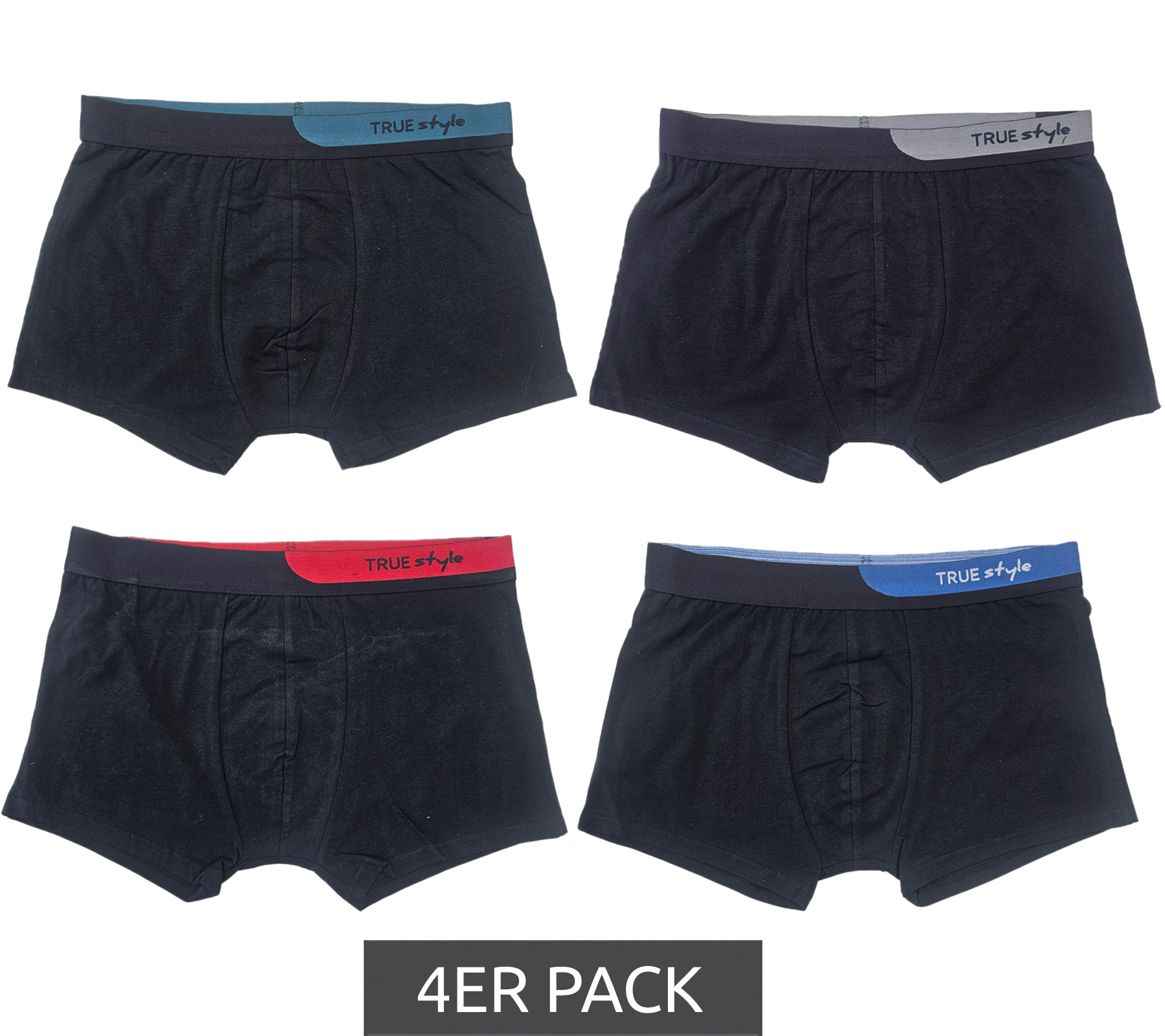 4er Pack TRUE style Herren Boxershorts nachhaltige Retro-Shorts 7708326 Schwarz/Blau/Grau/Grün von TRUE style