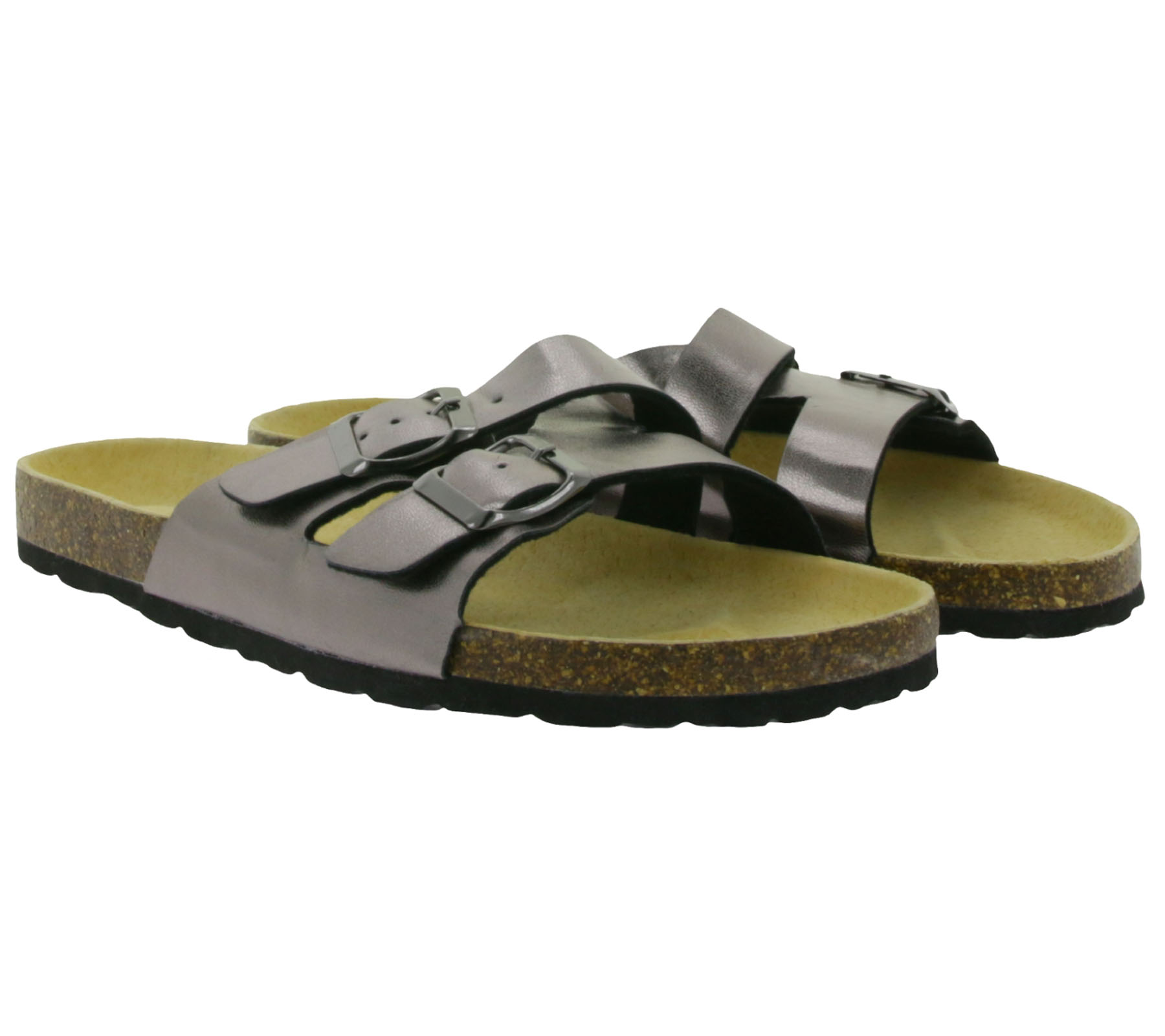 TRUE Style Damen Tieffußbett-Pantoletten Sommer-Schuhe Sommer-Sandalen Silber von TRUE style