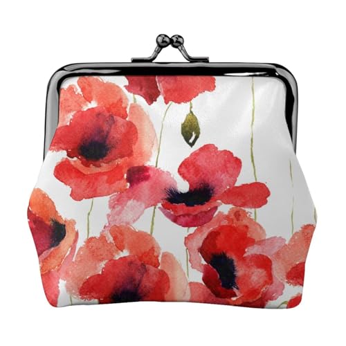 Aquarell Malerei roter Mohn Blumen, Leder-Geldbörsen, Geldbörsen, Leder-Wechseltasche mit Kussverschluss-Schnalle von TRUIGYN