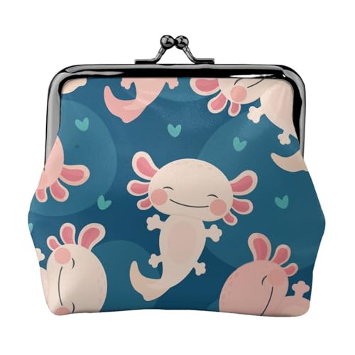 Axolotl Kawaii, Leder-Geldbörsen, Geldbörsen, Leder-Wechseltasche mit Kussverschluss-Schnalle von TRUIGYN