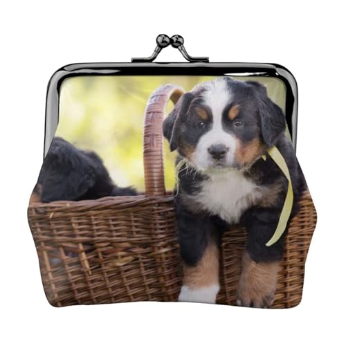 Berner Sennenhund Welpen, Leder-Geldbörsen, Geldbörsen, Leder-Wechseltasche mit Kussverschluss-Schnalle von TRUIGYN