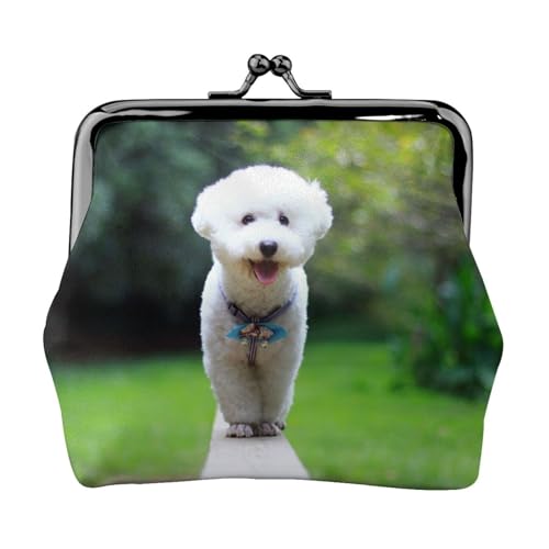 Bichon Frise Bokeh Haustiere Hunde Park Weiße Hunde, Leder-Geldbörsen, Geldbörsen, Leder-Wechseltasche mit Kussverschluss-Schnalle von TRUIGYN