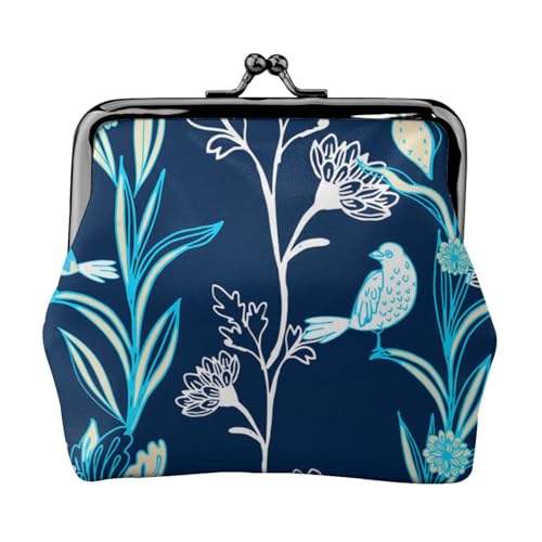 Blumen Vögel Blau, Leder-Geldbörsen, Geldbörsen, Leder-Wechseltasche mit Kussverschluss-Schnalle von TRUIGYN