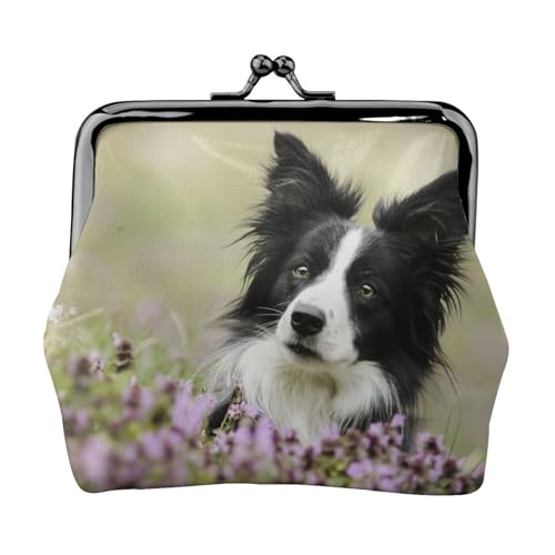 Border Collie Rasen Schwarze Border Collie Haustiere, Leder-Geldbörsen, Geldbörsen, Leder-Wechseltasche mit Kussverschluss-Schnalle von TRUIGYN