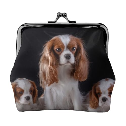 Cavalier King Charles Spaniel-Mutter mit Jungen, Leder-Geldbörsen, Geldbörsen, Leder-Wechseltasche mit Kussverschluss-Schnalle von TRUIGYN