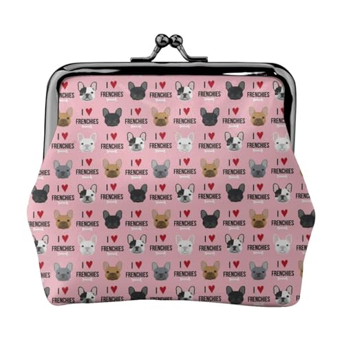 Frenchie Hund Ich Liebe französische Bulldoggen Frenchie Pink, Leder-Geldbörsen, Geldbörsen, Leder-Wechseltasche mit Kussverschluss-Schnalle von TRUIGYN