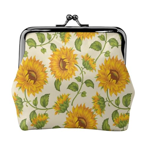 Gezeichnete Sonnenblume, Leder-Geldbörsen, Geldbörsen, Leder-Wechseltasche mit Kussverschluss-Schnalle von TRUIGYN