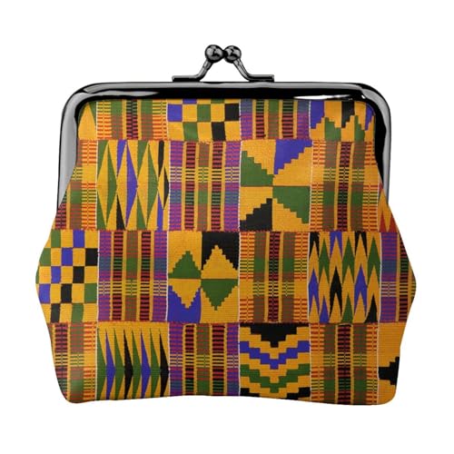 Ghana Kente-Stoff, Leder-Geldbörsen, Geldbörsen, Leder-Wechseltasche mit Kussverschluss-Schnalle von TRUIGYN