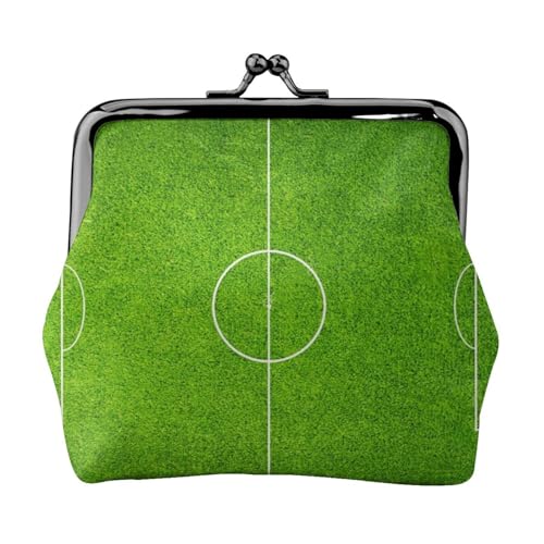 Grünes Fußballstadionfeld, Leder-Geldbörsen, Geldbörsen, Leder-Wechseltasche mit Kussverschluss-Schnalle von TRUIGYN