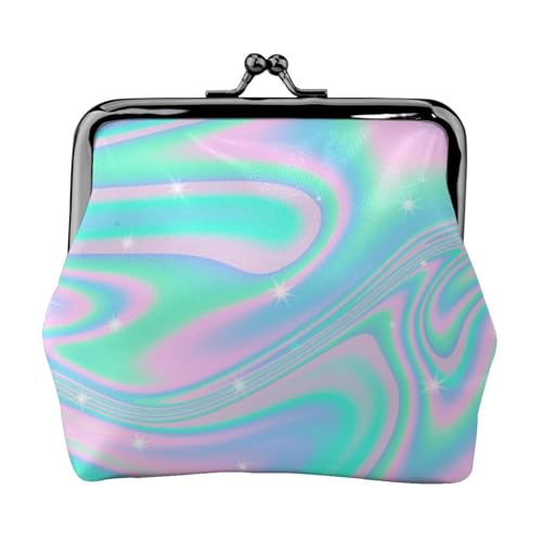 Holographischer Abstrakter Hintergrund in Pastellneon, Leder-Geldbörsen, Geldbörsen, Leder-Wechseltasche mit Kussverschluss-Schnalle von TRUIGYN