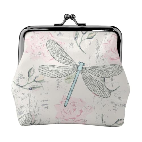 Libelle Shabby Chic Rosen getragen alte Vintage Blumen, Leder-Geldbörsen, Geldbörsen, Leder-Wechseltasche mit Kussverschluss-Schnalle von TRUIGYN