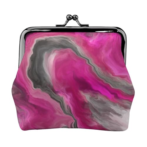 Magenta Schwarz Grau Jewel Tone Fluid Art Swirl, Leder-Geldbörsen, Geldbörsen, Leder-Wechseltasche mit Kussverschluss-Schnalle von TRUIGYN