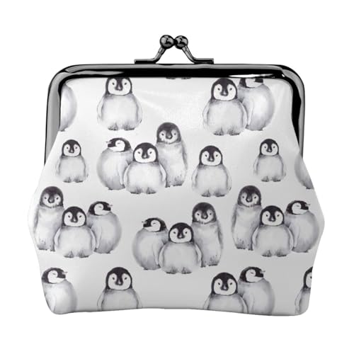 Niedlicher Kleiner Pinguin im Winter, Leder-Geldbörsen, Geldbörsen, Leder-Wechseltasche mit Kussverschluss-Schnalle von TRUIGYN