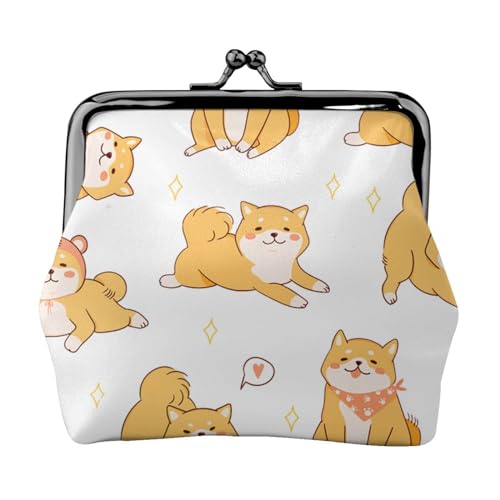 Niedliches Shiba Inu Hundemuster, Leder-Geldbörsen, Geldbörsen, Leder-Wechseltasche mit Kussverschluss-Schnalle von TRUIGYN