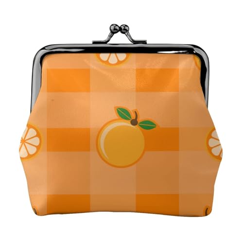 Orange und Orangenblätter, Leder-Geldbörsen, Geldbörsen, Leder-Wechseltasche mit Kussverschluss-Schnalle von TRUIGYN