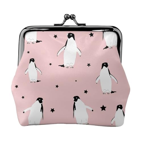 Pinguine Sterne Seevogel, Leder-Geldbörsen, Geldbörsen, Leder-Wechseltasche mit Kussverschluss-Schnalle von TRUIGYN