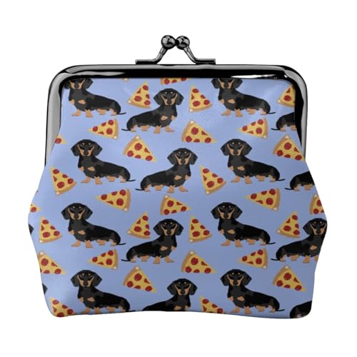 Pizza Essen Dackel Hund süß, Leder-Geldbörsen, Geldbörsen, Leder-Wechseltasche mit Kussverschluss-Schnalle von TRUIGYN