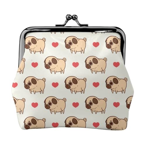 Puglie Mops, Leder-Geldbörsen, Geldbörsen, Leder-Wechseltasche mit Kussverschluss-Schnalle von TRUIGYN