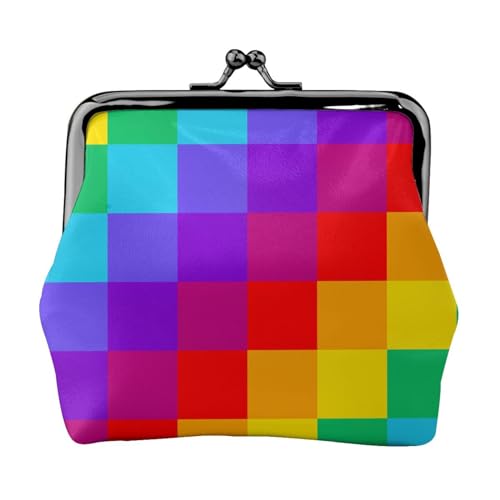 Regenbogen-Karomuster, Leder-Geldbörsen, Geldbörsen, Leder-Wechseltasche mit Kussverschluss-Schnalle von TRUIGYN