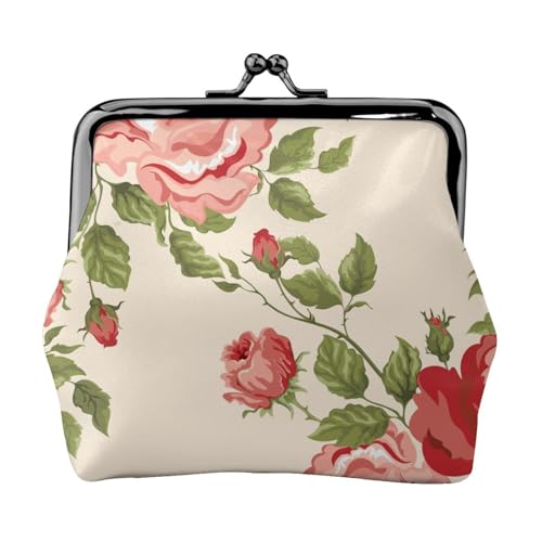 Retro Blumen Bedruckt, Leder-Geldbörsen, Geldbörsen, Leder-Wechseltasche mit Kussverschluss-Schnalle von TRUIGYN