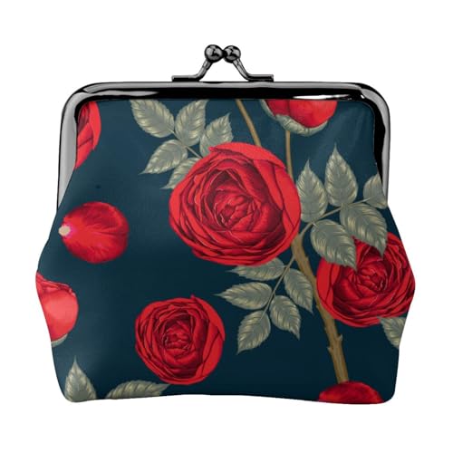 Rote Rosen Blumen, Leder-Geldbörsen, Geldbörsen, Leder-Wechseltasche mit Kussverschluss-Schnalle von TRUIGYN