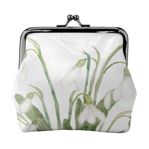 Schneeglöckchen Blume botanische Aquarell, Leder-Geldbörsen, Geldbörsen, Leder-Wechseltasche mit Kussverschluss-Schnalle von TRUIGYN