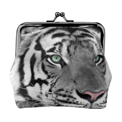 Schwarz-weißer Tigerdruck, Leder-Geldbörsen, Geldbörsen, Leder-Wechseltasche mit Kussverschluss-Schnalle von TRUIGYN