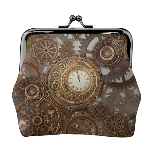 Steampunk-Hintergrund, Leder-Geldbörsen, Geldbörsen, Leder-Wechseltasche mit Kussverschluss-Schnalle von TRUIGYN